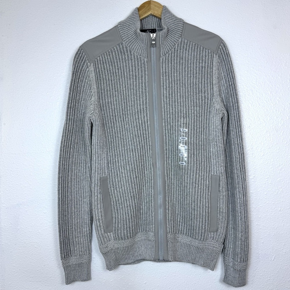 NWOT Calvin Klein Ribbed Mnit Full Zip Mock Neck Sweater Jacket Men's Small Gray